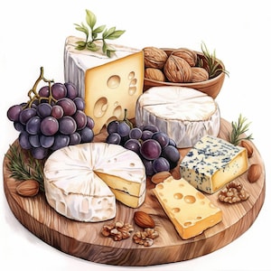 12 Cheese Variety Clipart Bundle, Gourmet Cheese Illustrations, Printable Watercolor Clipart, High Quality JPGs, Paper crafts, Junk Journals
