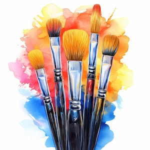 14 Paint Brushes Clipart Bundle, Painting Equipment Illustrations, Printable Watercolor Clipart, High Quality JPG, Paper craft, Junk Journal