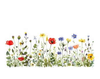 14 Wildflowers Border Clipart Bundle, Digital Clipart, Watercolor clipart, High Quality Images, Digital download, Paper craft, junk journals