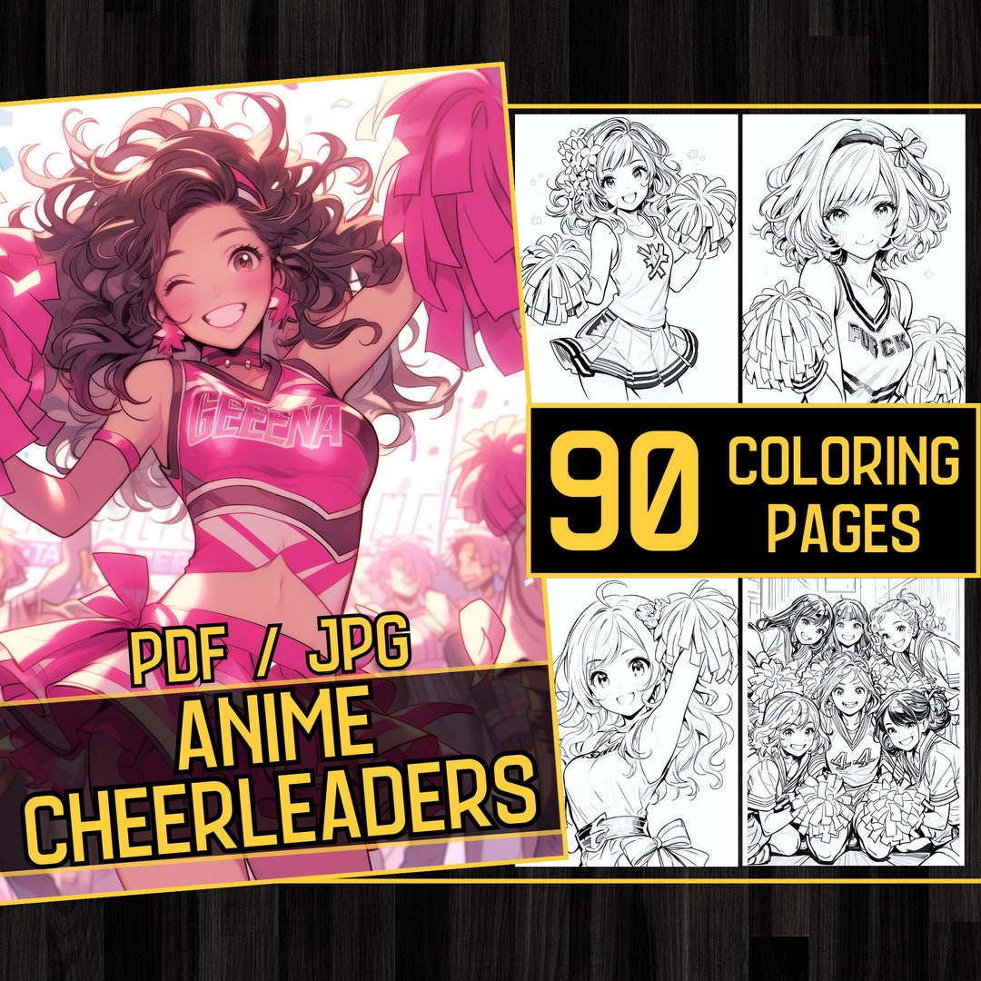 Anime Cheerleader Girls Adult Coloring Book 90 Beatiful Coloring Pages ...