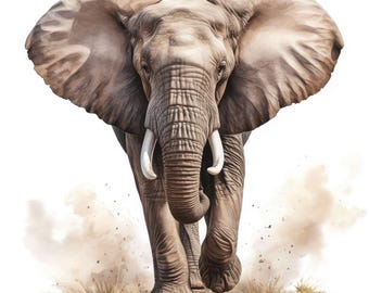 Set di 19 clipart di elefanti ad acquerello, illustrazione di elefanti, clipart di acquerelli stampabili, JPG di alta qualità, download digitale, uso commerciale