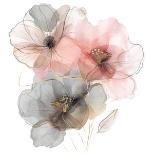 10 abstracte roze grijze bloemen clipart JPG, afdrukbare aquarel clipart, digitale download, Paper Craft, tijdschriften, digitale planners