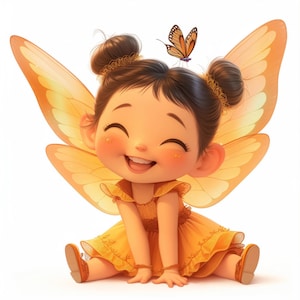 Paquete de 15 imágenes prediseñadas de hadas naranjas lindas, hadas kawaii, JPG de alta calidad, hadas para niños, ilustración de imágenes de hadas, descarga digital, uso comercial