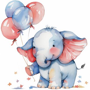 12 Baby Elephant Holding Balloons Clipart Bundle, Birthday ...