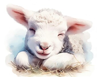 11 Cute Lamb Clipart Set, Baby Sheep Images Illustrations, Printable Watercolor Clipart, High Quality JPGs, Digital Download, Commercial Use