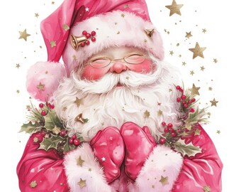 12 Funny Christmas Santa Clipart, Christmas Theme Set, Printable Watercolor Clipart, Instant Digital Download, Scrapbooking, Junk Journals