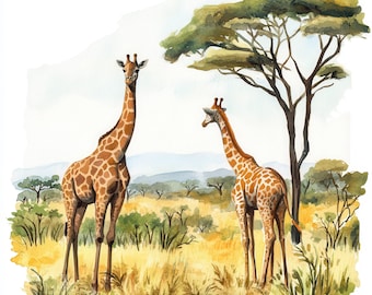 11 African Safari Clipart Bundle, Safari Travel Illustrations, Printable Watercolor Clipart, High Quality JPG, Paper craft, Junk Journals