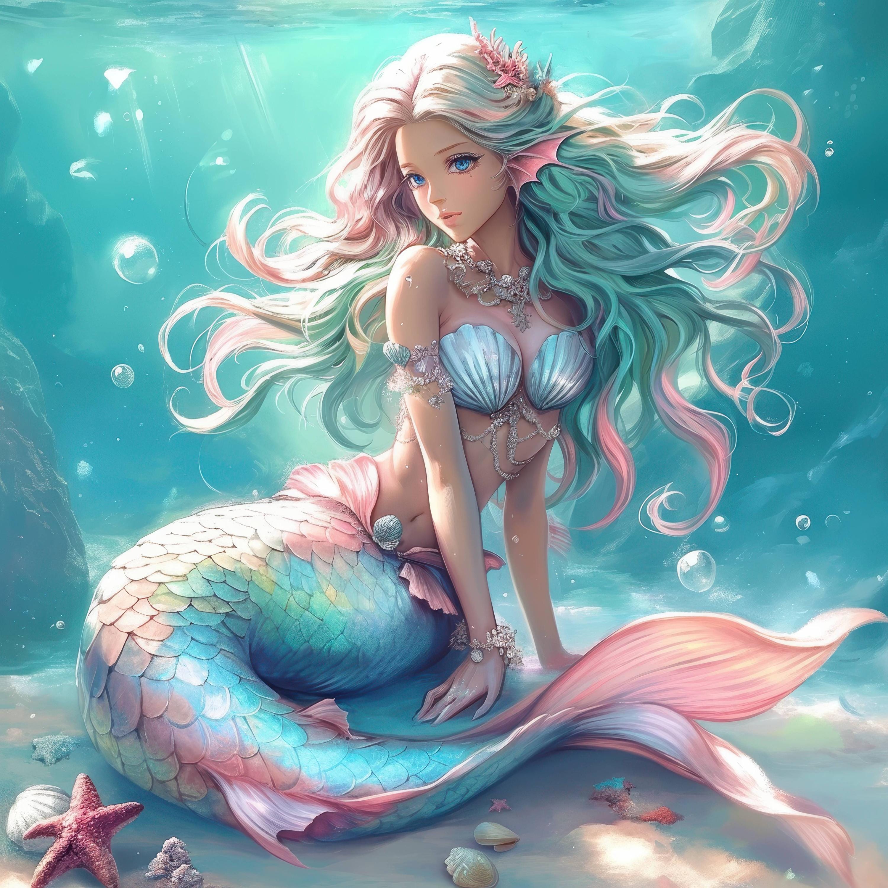 18匹の人魚の水中クリップアートバンドル、ファンタジーガールの