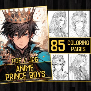 Anime Prince Boys Adult Coloring Book 85 Coloring Pages Book,Grayscale Fantasy Anime Manga Coloring,Instant Download,Printable PDF & JPG