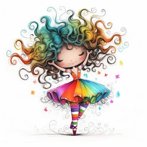 15 Quirky Dancing Girl Clipart Bundle, Cute Girls Illustration, Printable Watercolor Clipart, High Quality JPG, Paper craft, Junk Journals