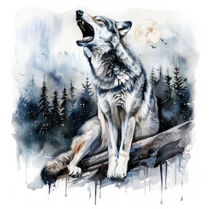 12 Wolf in Snow Clipart Bundle, Printable Watercolor Clipart, High ...