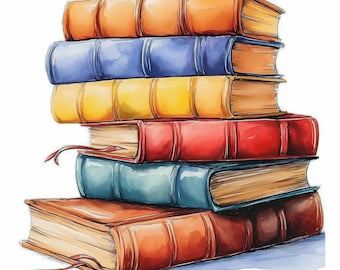 13 Stack of Books Clipart Bundle, Colorful Book Images Prints, Printable Watercolor Clipart, High Quality JPG, Paper craft, Junk Journals