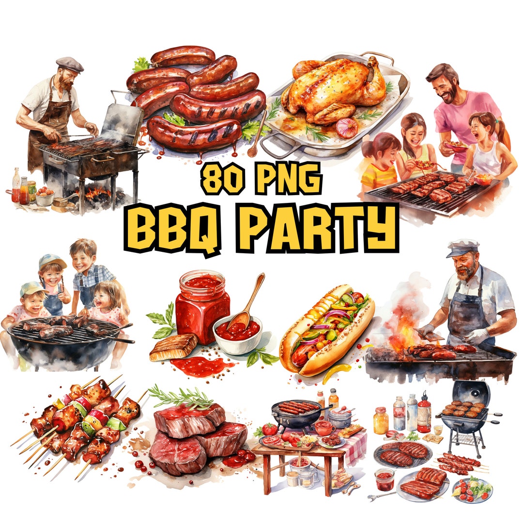 Watercolor BBQ Party Clipart | BBQ Grill, Barbecue Images, American ...