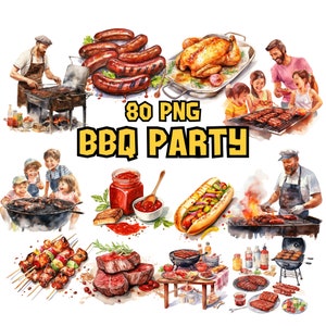 Clipart z akwarelowym grillem | Grill BBQ, Obrazy z grilla, Kultura amerykańska, Ilustracje hot dogów | Natychmiastowe pobieranie do użytku komercyjnego