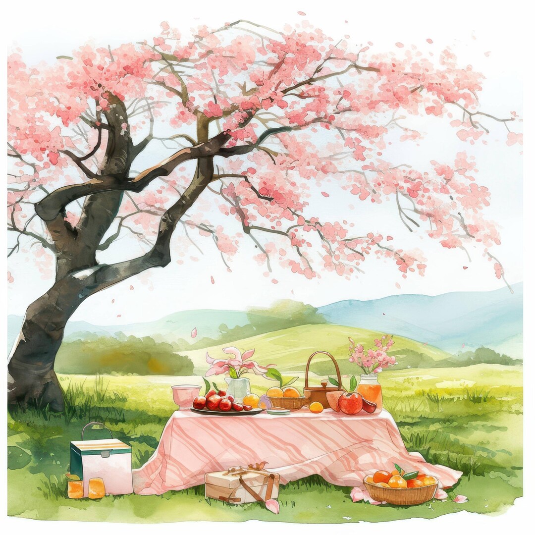 Spring Picnic Graphics 13 Spring Picnic Clipart Bundle, Printable Watercolor Clipart, High ...