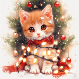 Lot de 13 cliparts de Noël chaton, illustrations impression Noel Cat, clipart aquarelle imprimable, JPG haute qualité, créations en papier, journaux indésirables