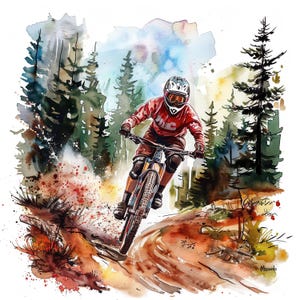 13 Mountainbike Clipart, Bilder zum Radfahren, druckbare Aquarell Clipart, hochwertige JPGs, digitaler Download, Papiermodell, Junk Journal