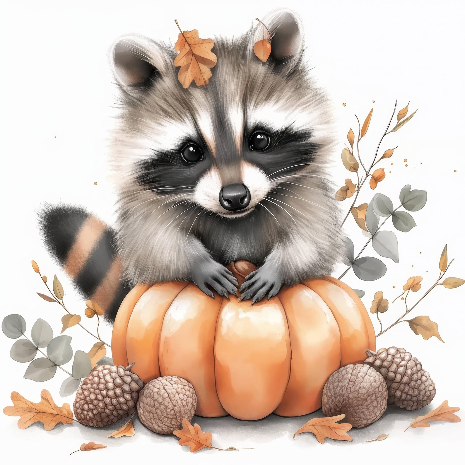 12 Cute Fall Raccoons Clipart Bundle, Autumn Raccoon Illustrations ...