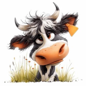 12 Funny Cow Portrait Clipart Bundle, Cute Cow Print Illustration, Printable Watercolor Clipart, High Quality JPG, Paper craft, Junk Journal