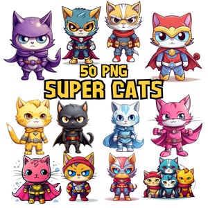 Aquarell Superhelden Katzen Clipart | Fliegende Katze, Katze in Heldenmaske, süsse, entzückende Katzenillustrationen | Sofort Download für kommerzielle Nutzung