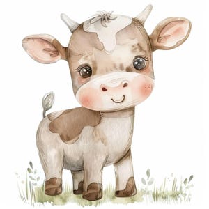12 Cartoon Cow Clipart Bundle Set 2, Vaca fofa, Clipart de bezerro, Clipart de aquarela para impressão, JPGs de alta qualidade, Artesanato em papel, diário de lixo