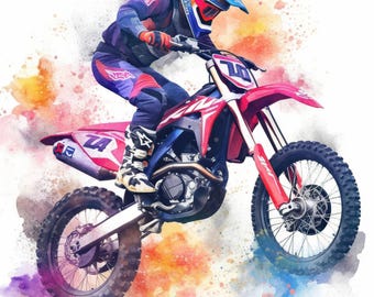 Bundle de 15 cliparts motocross extrême, illustrations de fabrication de cartes, clipart imprimable Dirt Bike aquarelle, fichiers JPG de haute qualité, téléchargements numériques