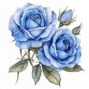 16 Vintage Blue Roses Clipart Bundle, Roses Bouquet Illustrations, Printable Watercolor Clipart, High Quality JPG, Paper craft, Junk Journal