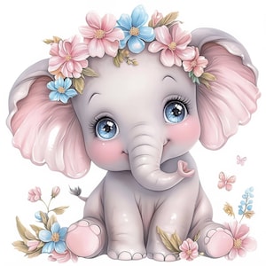 15 Nursery Elephant Clipart Bundle, Newborn Images Illustrations, Printable Watercolor Clipart, High Quality JPG, Paper craft, Junk Journals