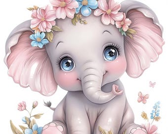15 Nursery Elephant Clipart Bundle, Newborn Images Illustrations, Printable Watercolor Clipart, High Quality JPG, Paper craft, Junk Journals