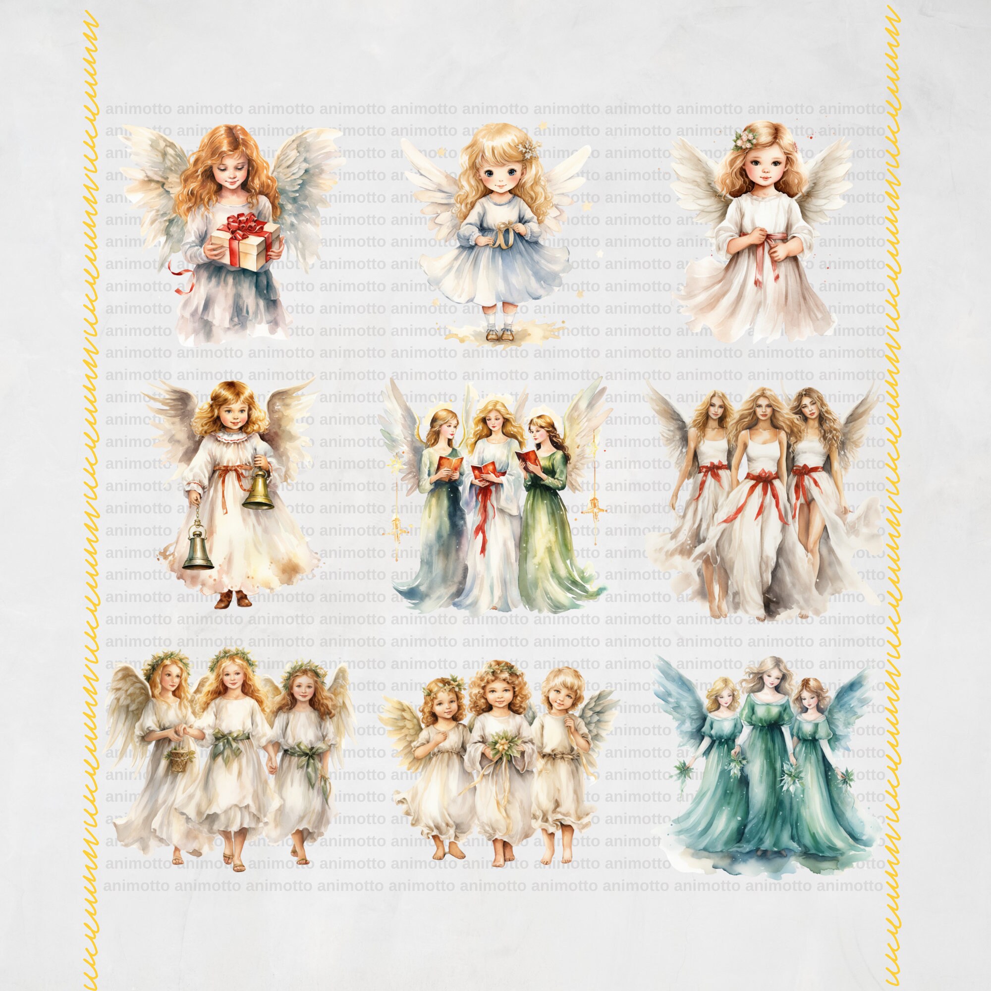 Watercolor Christmas Angels Clipart Bundle, Angel Girl Clipart Set ...