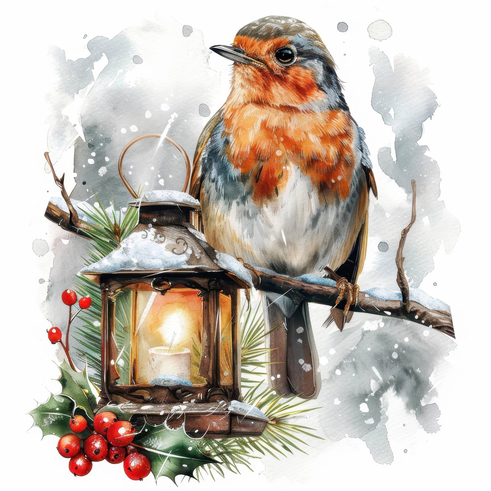 20 Christmas Robin Clipart Bundle Set 2, Printable Watercolor Clipart ...