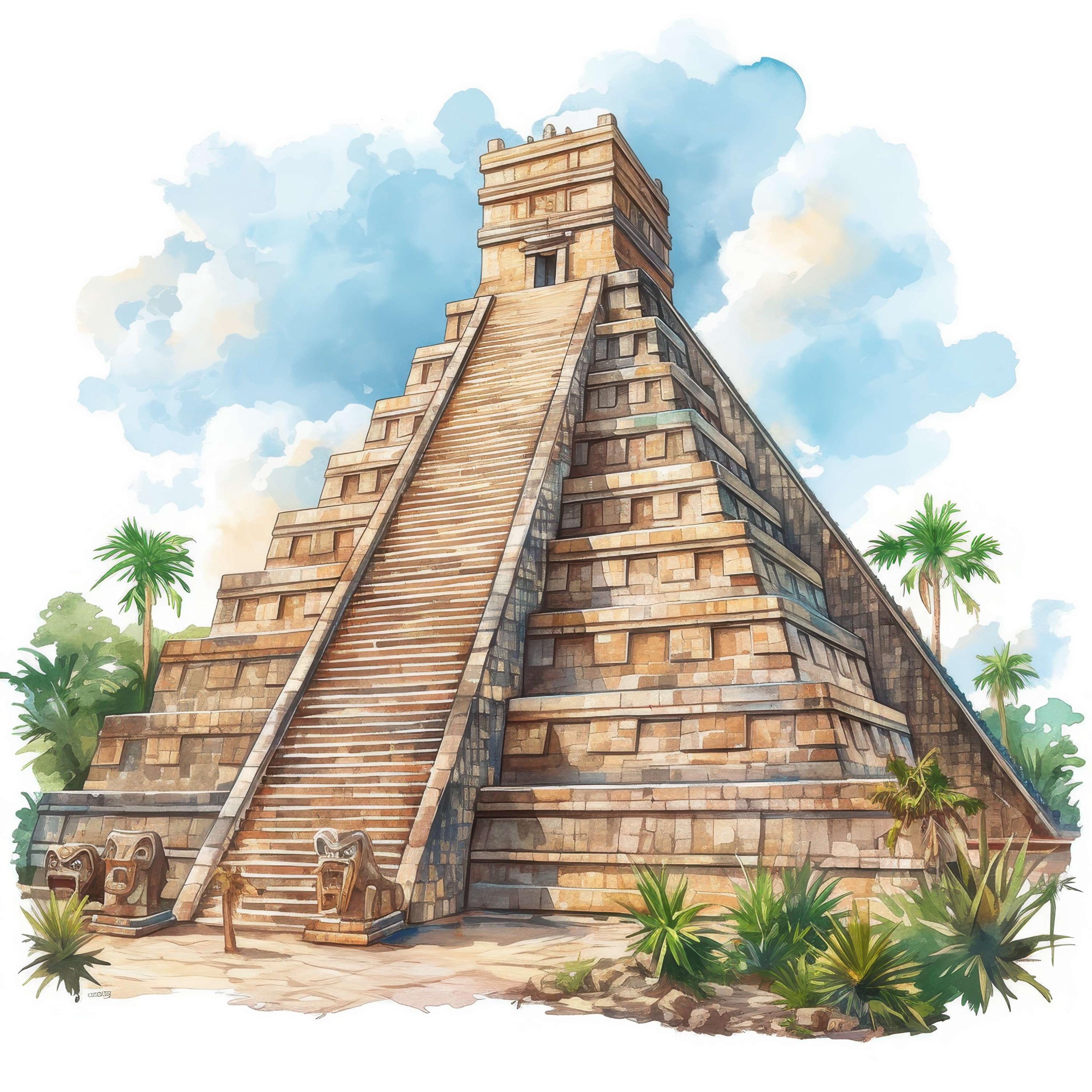 18 Aztec Temple Clipart, Aztec Pyramid Images, Printable Watercolor ...