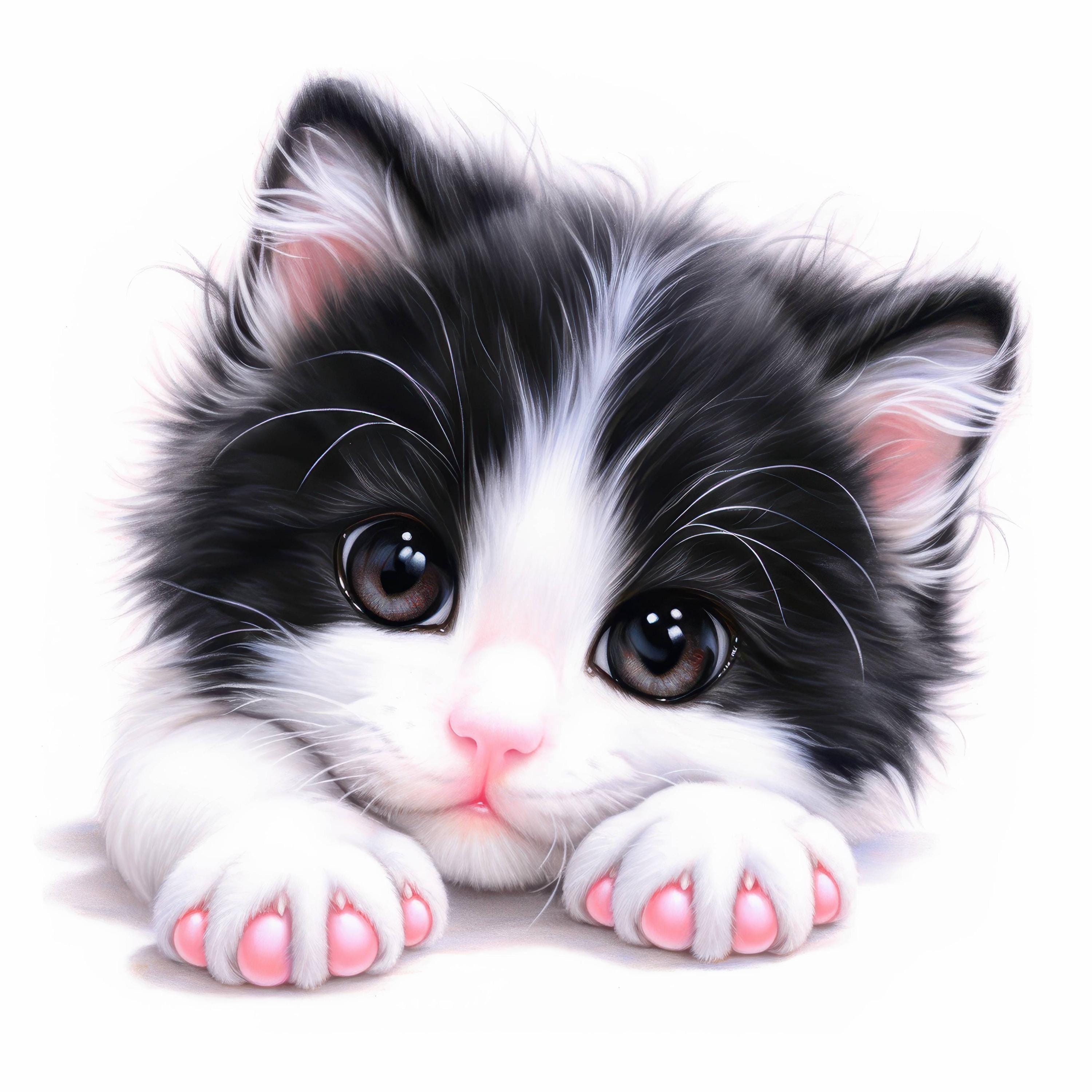 13 Black and White Cat Clipart Bundle, Cute Kitten Illustrations ...