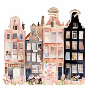 17 Abstract Netherlands Houses Clipart Bundle, Home Illustration, Printable Watercolor Clipart, High Quality JPG, Paper craft, Junk Journals