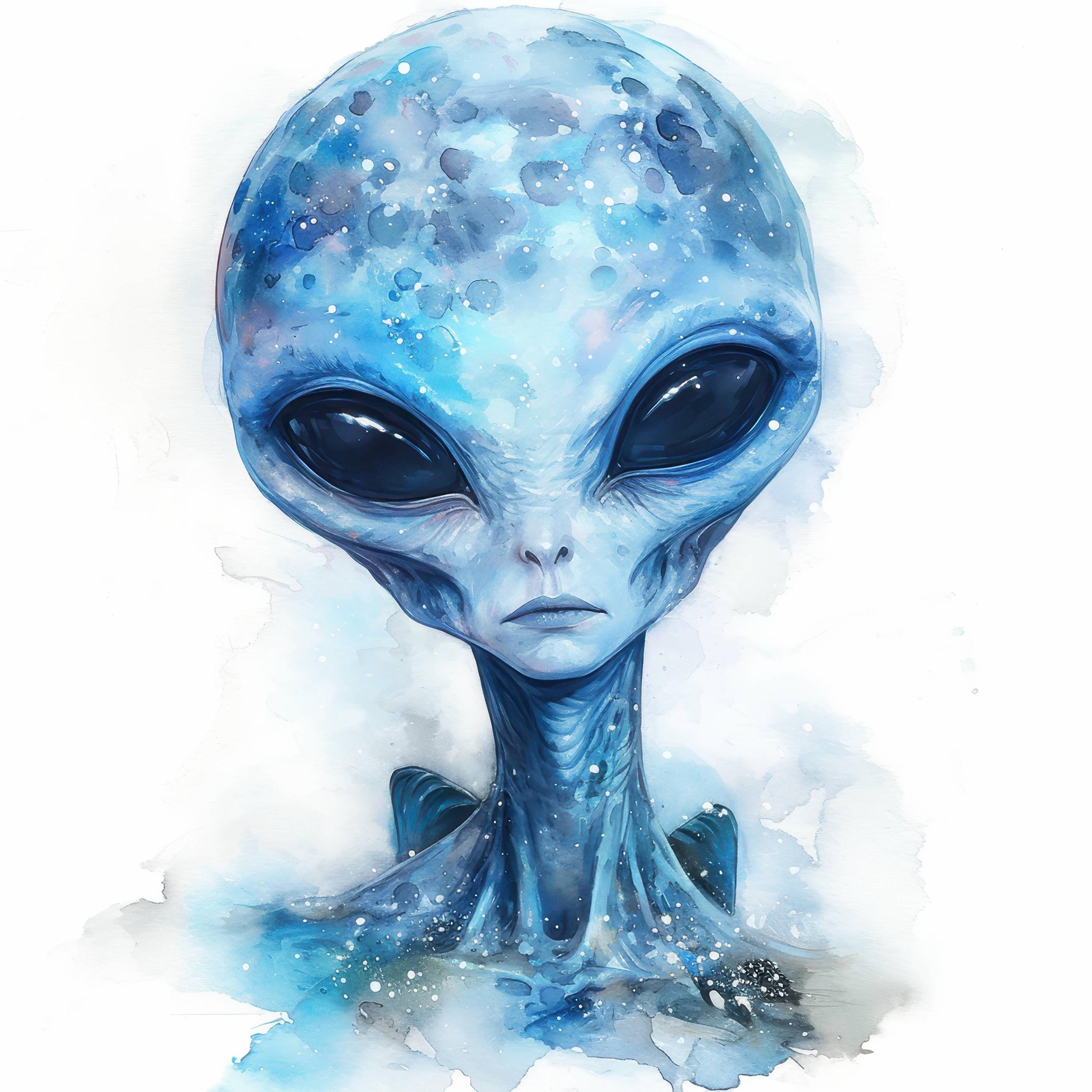 10 Alien Portrait Clipart Bundle, Printable Watercolor Aliens, UFO ...