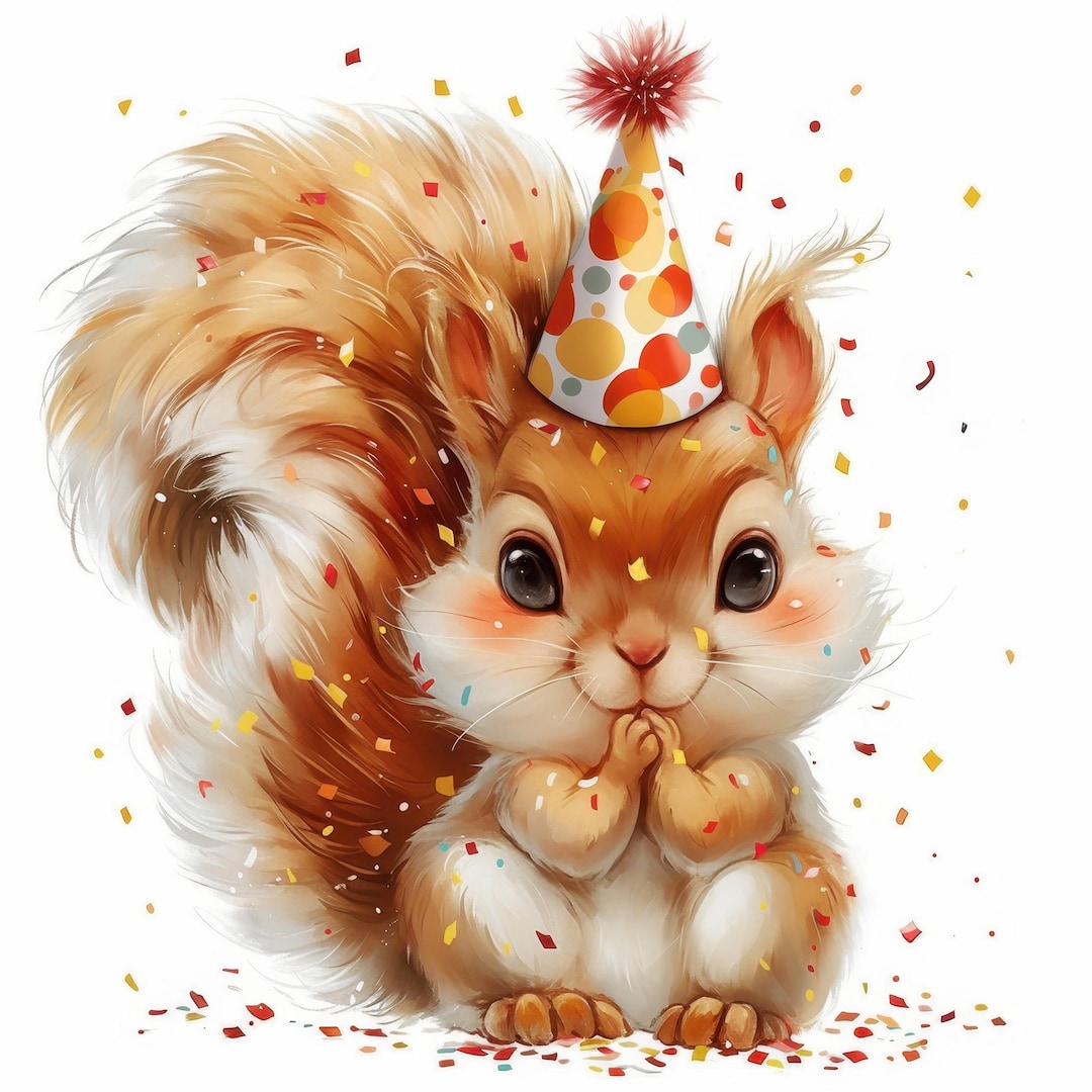 16 Squirrel Party Hat Clipart Bundle, Birthday Party Illustration ...