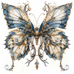 12 Clipart di farfalle blu e oro, clipart di acquerelli, JPG di alta qualità, illustrazioni digitali, immagine di farfalle, artigianato di carta, diari spazzatura