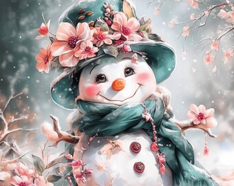18 Snowman Card Collection Clipart Bundle, Winter Print Images, Printable Watercolor Clipart, High Quality JPG, Paper craft, Junk Journals