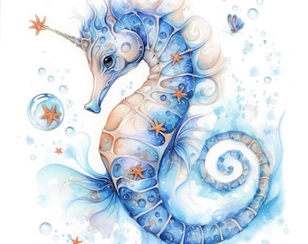 14 Elegant Seahorse Clipart, Elegant Clipart Diy Crafts, Printable Watercolor Clipart, Instant Digital Download, Scrapbooking, Junk Journals