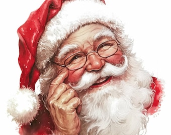 10 Retro Santa Claus Clipart Bundle, Christmas Santa Illustration, Printable Watercolor Clipart, High Quality JPG, Paper craft, Junk Journal