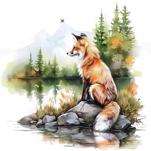 11 Bundle de cliparts renard dans la forêt, illustrations de la forêt dans la nature, clipart aquarelle imprimable, JPG haute qualité, créations en papier, journaux indésirables