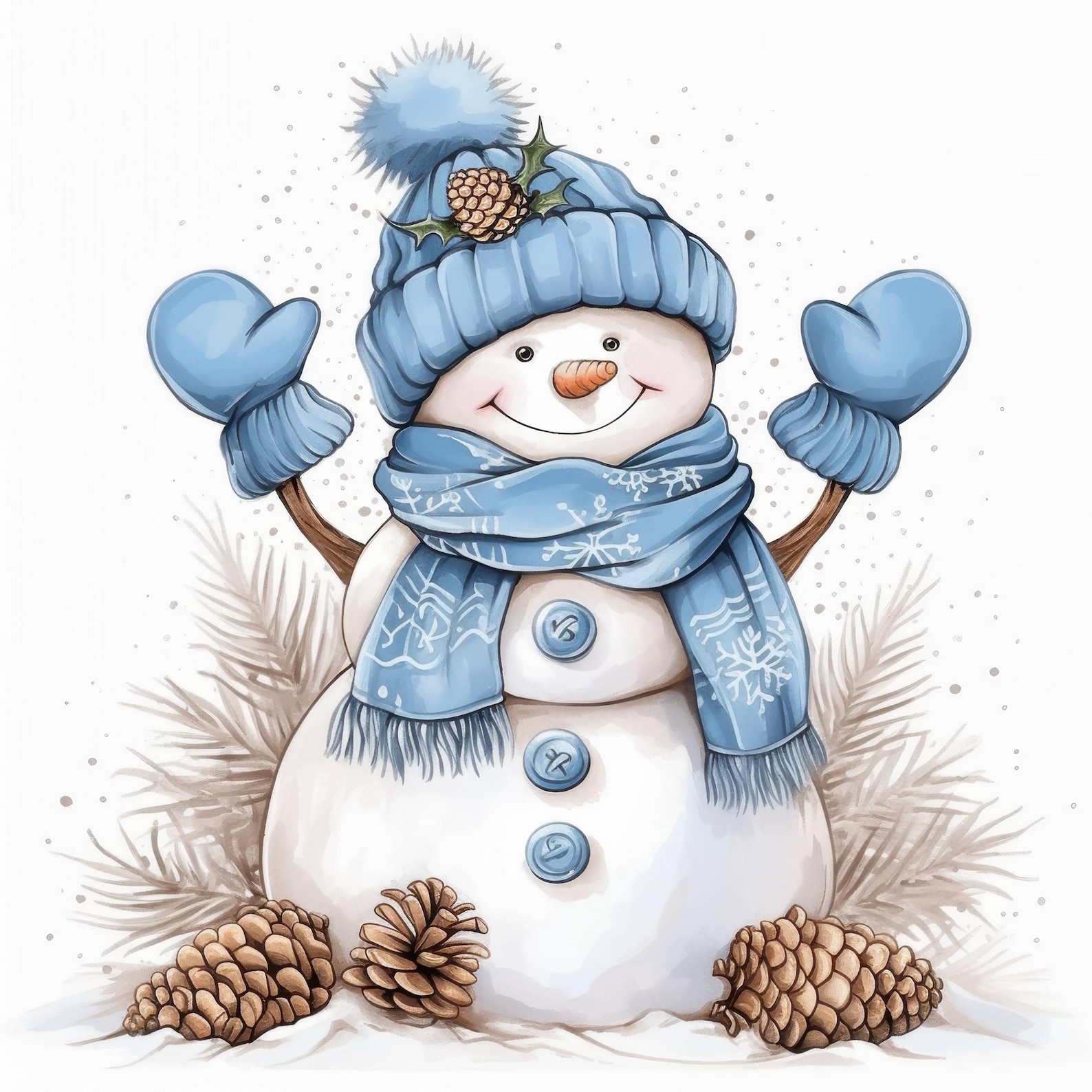 11 Adorable Blue Snowman Clipart Bundle, Cute Winter Illustration ...