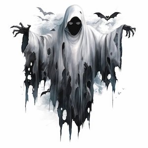 14 Haunted Ghost clipart illustratie bundel, afdrukbare aquarel enge spook clipart, hoge kwaliteit jpg&#39;s, papier ambacht, dagboek, kaarten maken