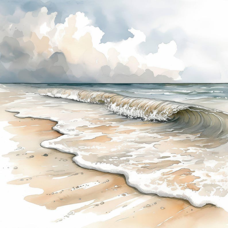 13 Ocean Waves and Beach Clipart Bundle, Watercolor Nature Printable Ilustrations Images, High Quality JPG, Digital download, Paper crafts