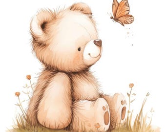 13 Kinderzimmer Teddybär Clipart-Set, entzückende Illustrationen, druckbare Aquarell Clipart, hochwertige JPGs, digitaler Download, kommerzielle Nutzung