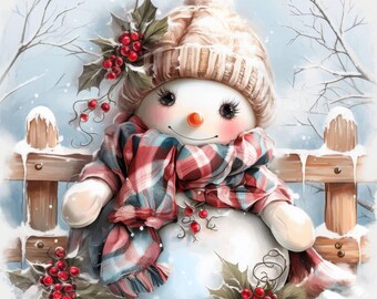 12 Cute Snowman Clipart Illustration Bundle, Snowman Sublimation, Printable Watercolor clipart, High Quality JPGs, paper craft, junk journal