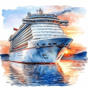 Pacote de 13 clipart de navio de passageiros, imagens de navio de cruzeiro em aquarela para impressão, ilustrações de turismo, JPG de alta qualidade, diário de lixo, artesanato em papel