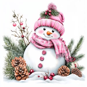 Lot de 14 cliparts collection bonhomme de neige, illustrations enneigées en hiver, clipart aquarelle imprimable, JPG haute qualité, créations en papier, journaux indésirables