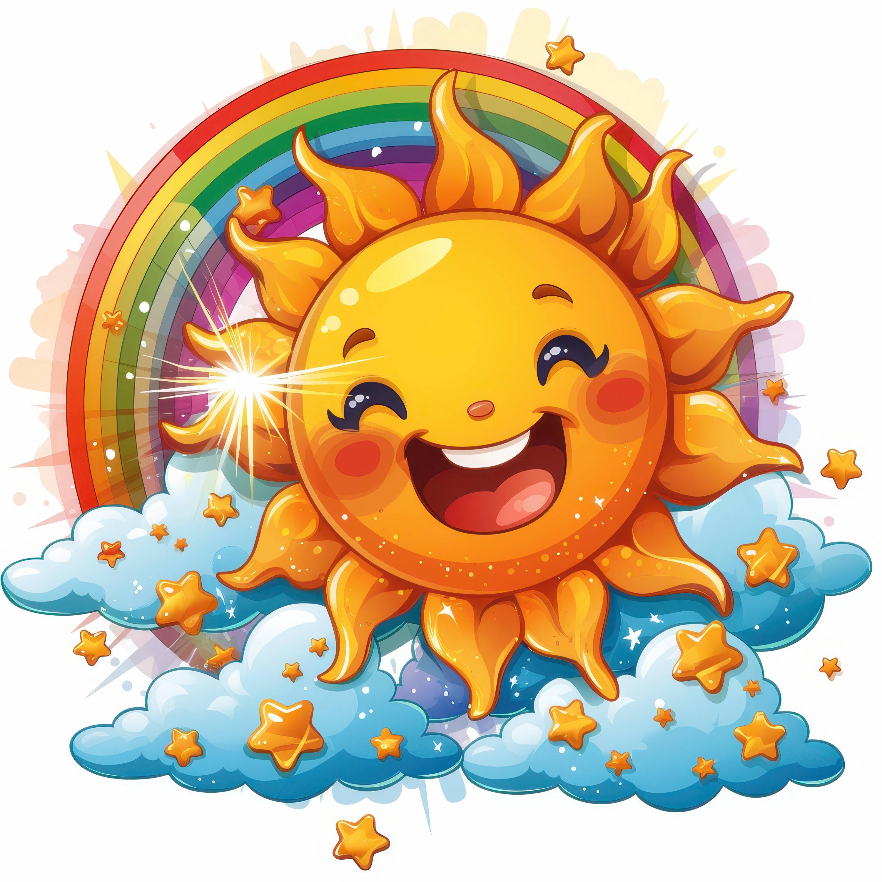 10 Cartoon Sun and Rainbow Clipart Bundle, Nursery Illustrations ...