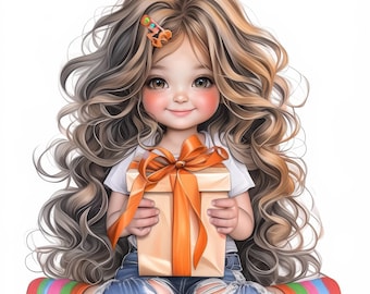 Paquete de 13 imágenes prediseñadas de niñas navideñas originales, ilustraciones extravagantes, imágenes prediseñadas de acuarela imprimibles, JPG de alta calidad, manualidades de papel, diarios basura